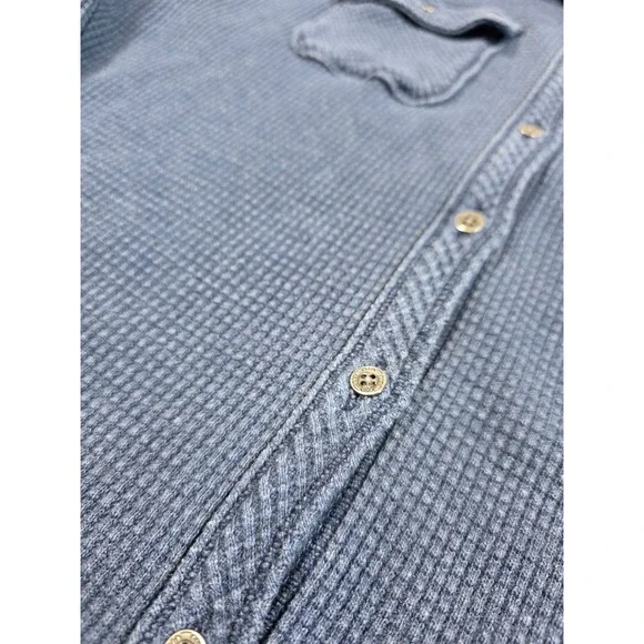 Aerie Oversized Lumberjane Waffle Knit Button Down Shirt Blue Long Sleeve - XS - Picture 7 of 12